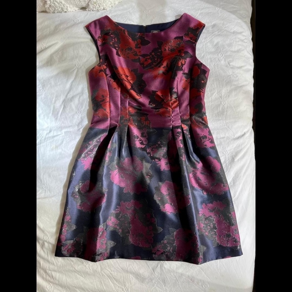 Vince Camuto Jacquard Fit & Flare Dress Size 14 Floral (Has Pockets!)